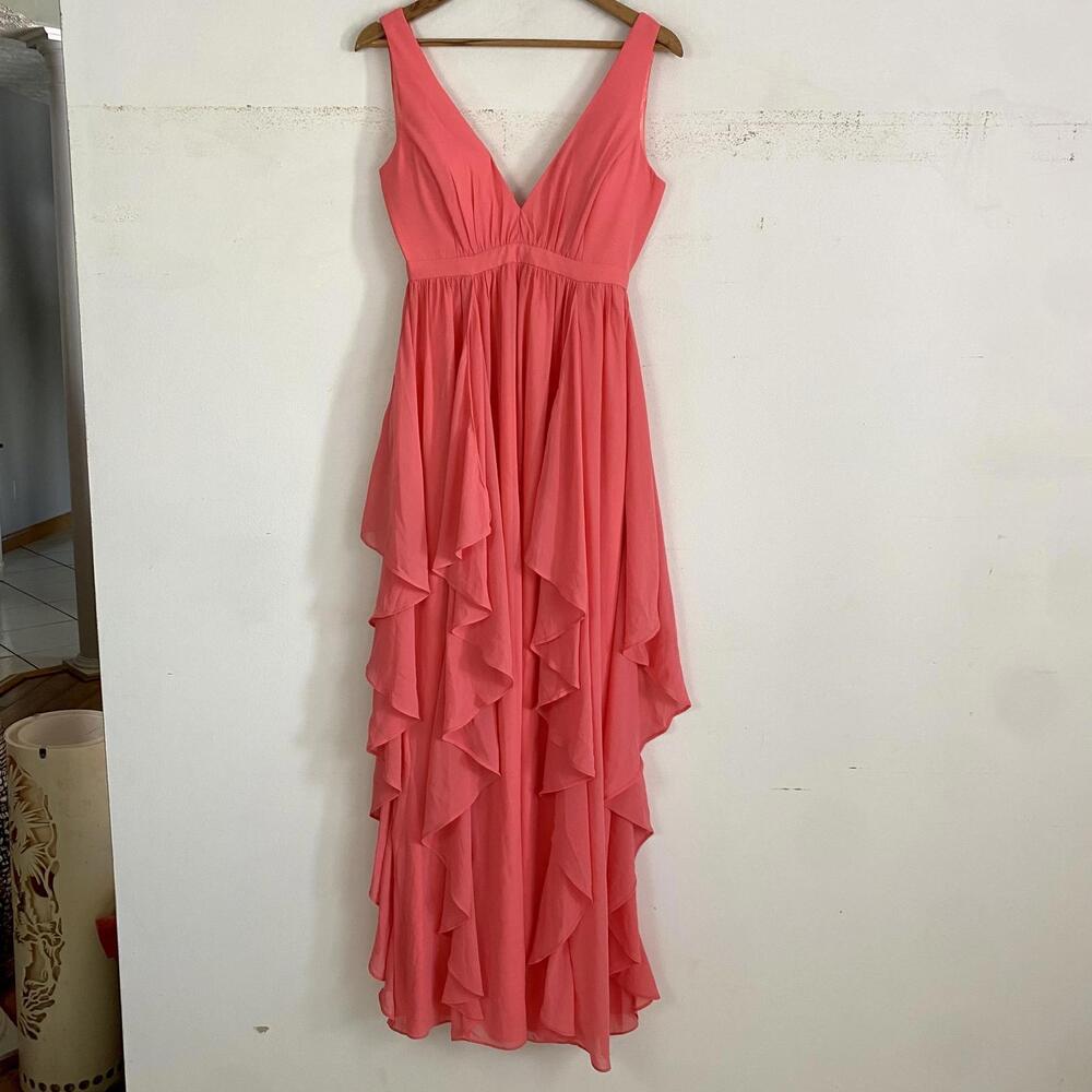 MINUET candy pink waterfall ruffle maxi dress sz S